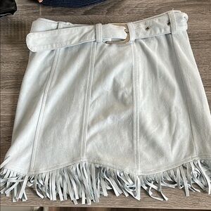 Kittenish Blue Fringed Skater Mini Skirt